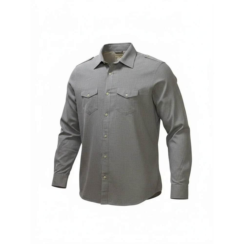Banana Republic Mens XXL Blue Micro Check Button Down Shirt Epaulets Fall 09